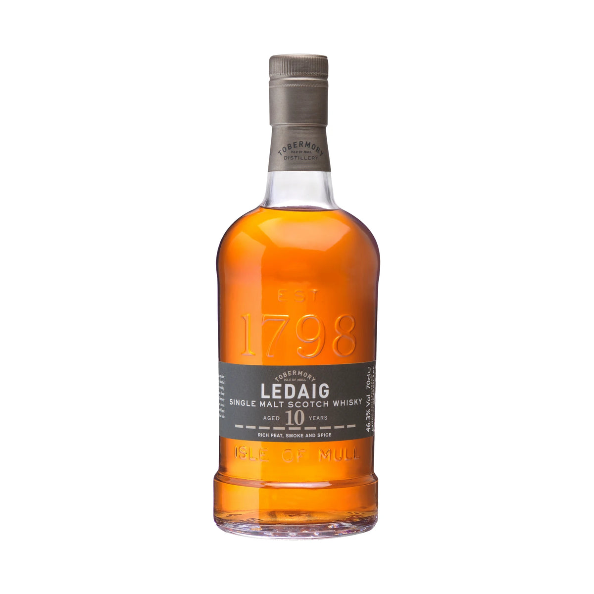 Ledaig 10 Year Old Island Single Malt Scotch Whisky 70cl bottle on a white background