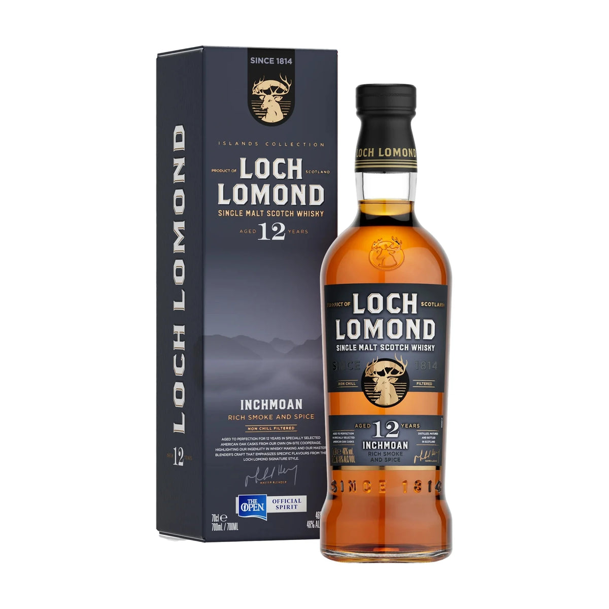 Loch Lomond Inchmoan 12 Year Old Highland Single Malt Scotch Whisky 70cl bottle on a white background