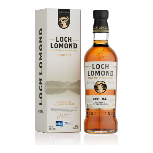 Loch Lomond Original Single Malt Scotch Whisky 70cl bottle and box on white background