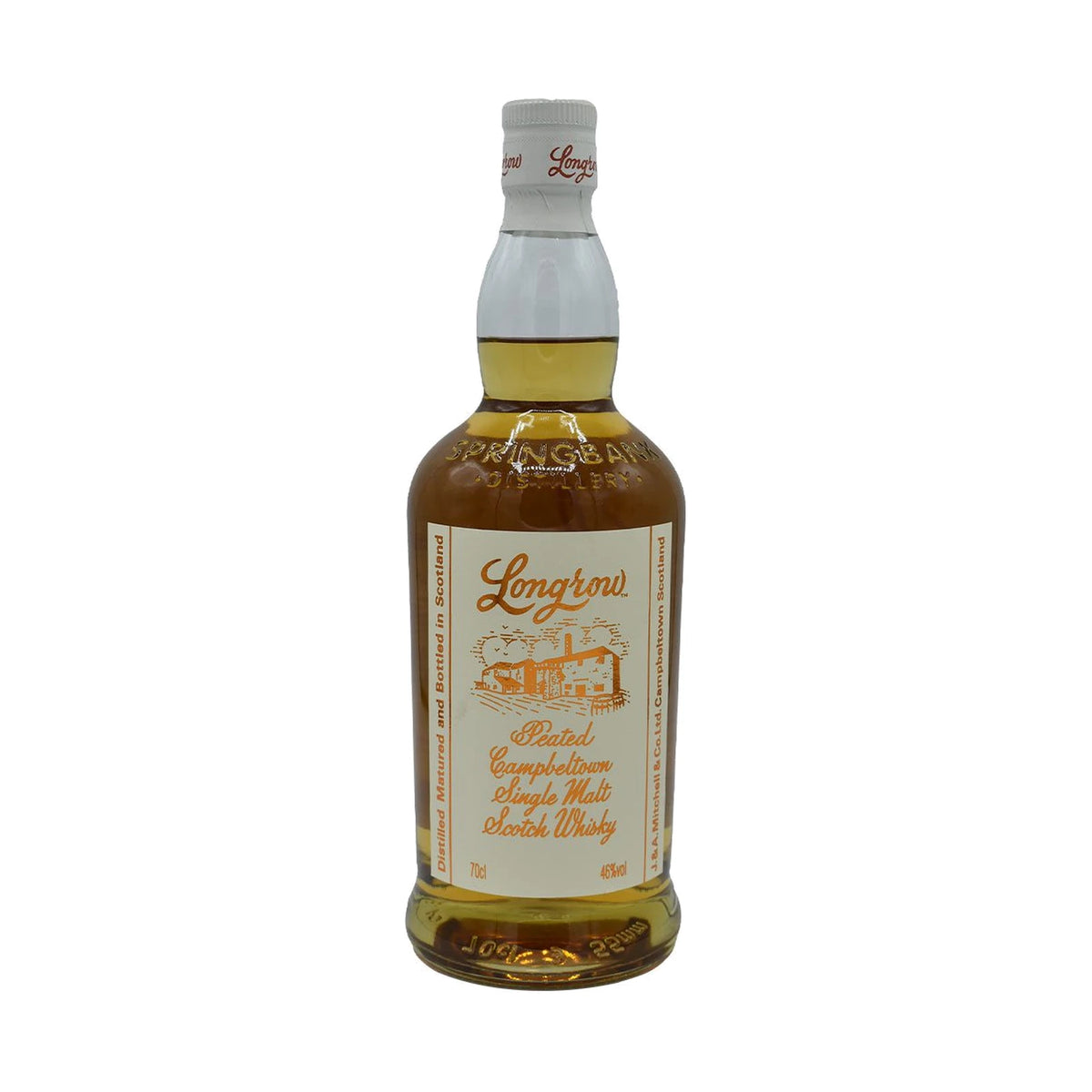 Longrow Peated Campbeltown Single Malt Scotch Whisky 70cl bottle on a white background