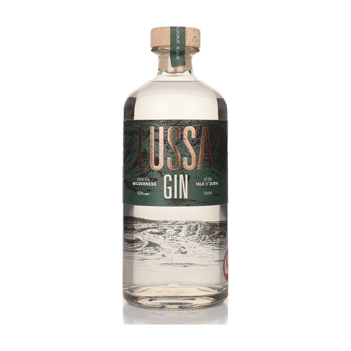 Lussa Gin, 70cl bottle on a white background