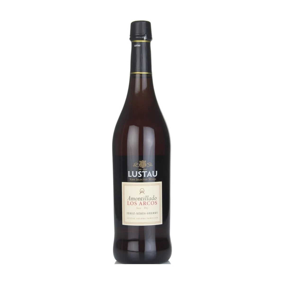 Lustau Los Arcos Dry Amontillado Sherry 75cl bottle on a white background