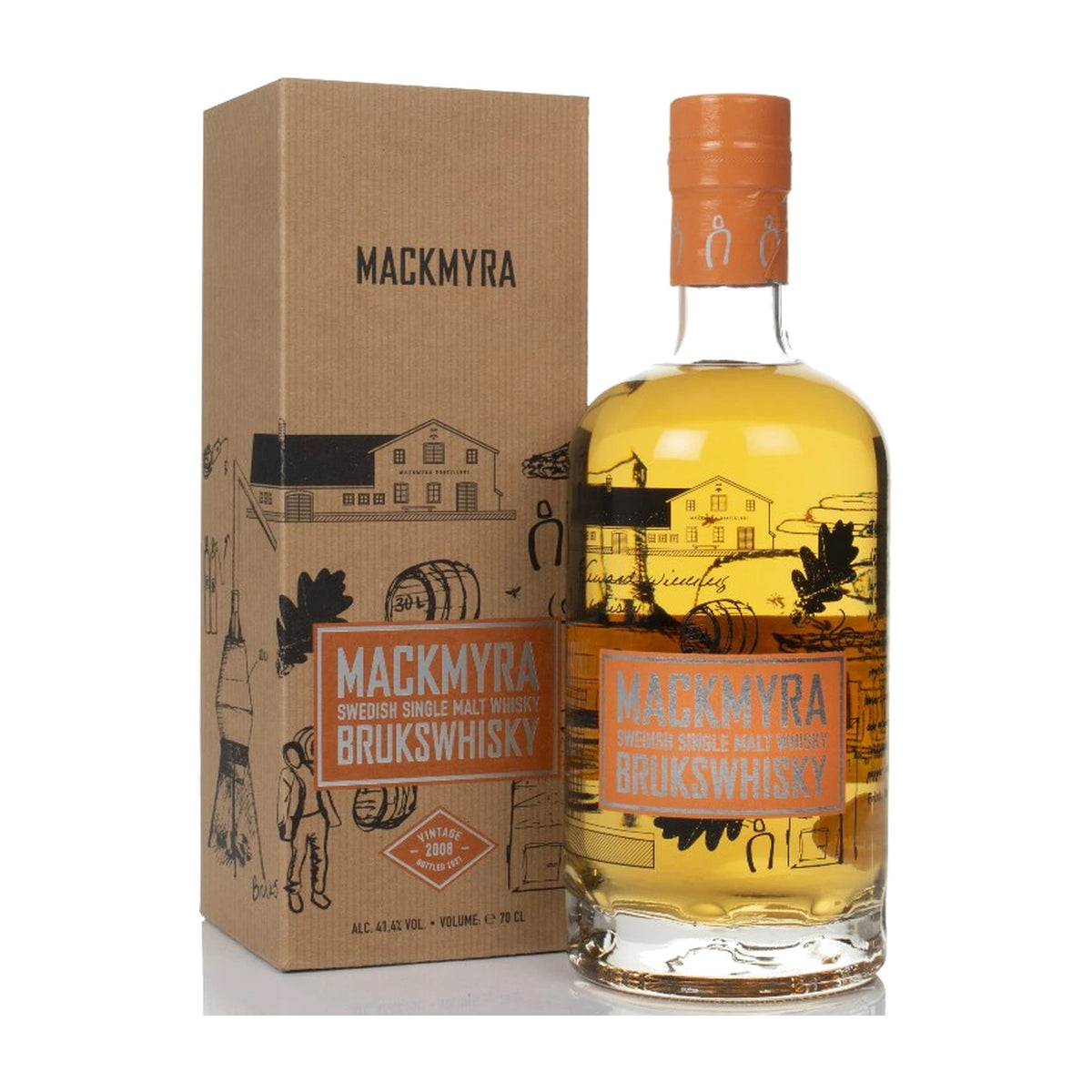 Mackmyra Brukswhisky Swedish Single Malt Whisky 70cl bottle and box on a white background