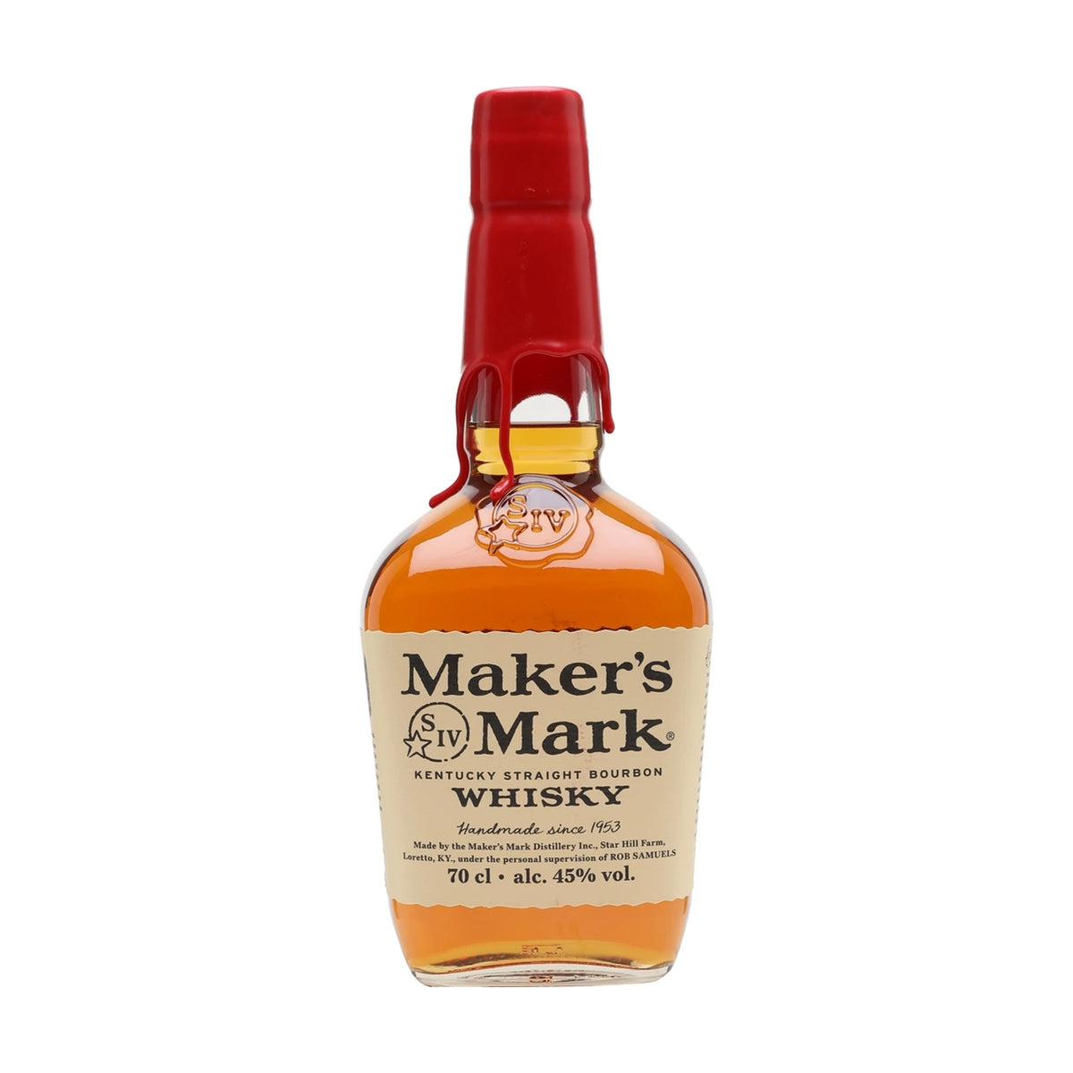Maker's Mark Kentucky Straight Bourbon Whiskey 70cl bottle on a white background
