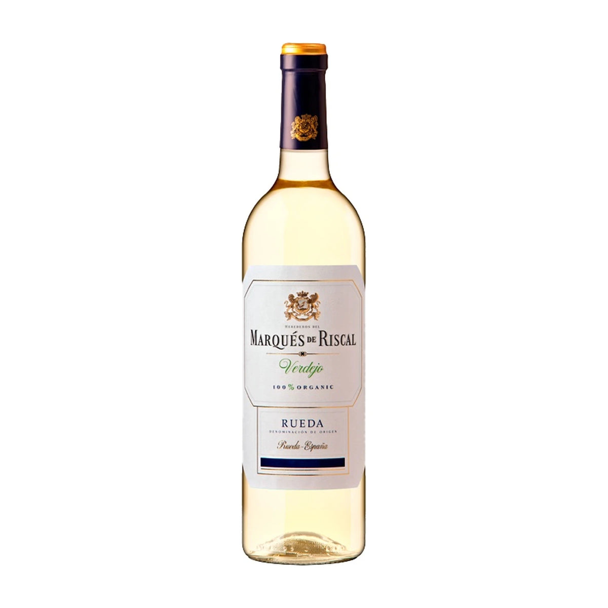 Marqués de Riscal Verdejo Rueda white wine 75cl bottle on a white background