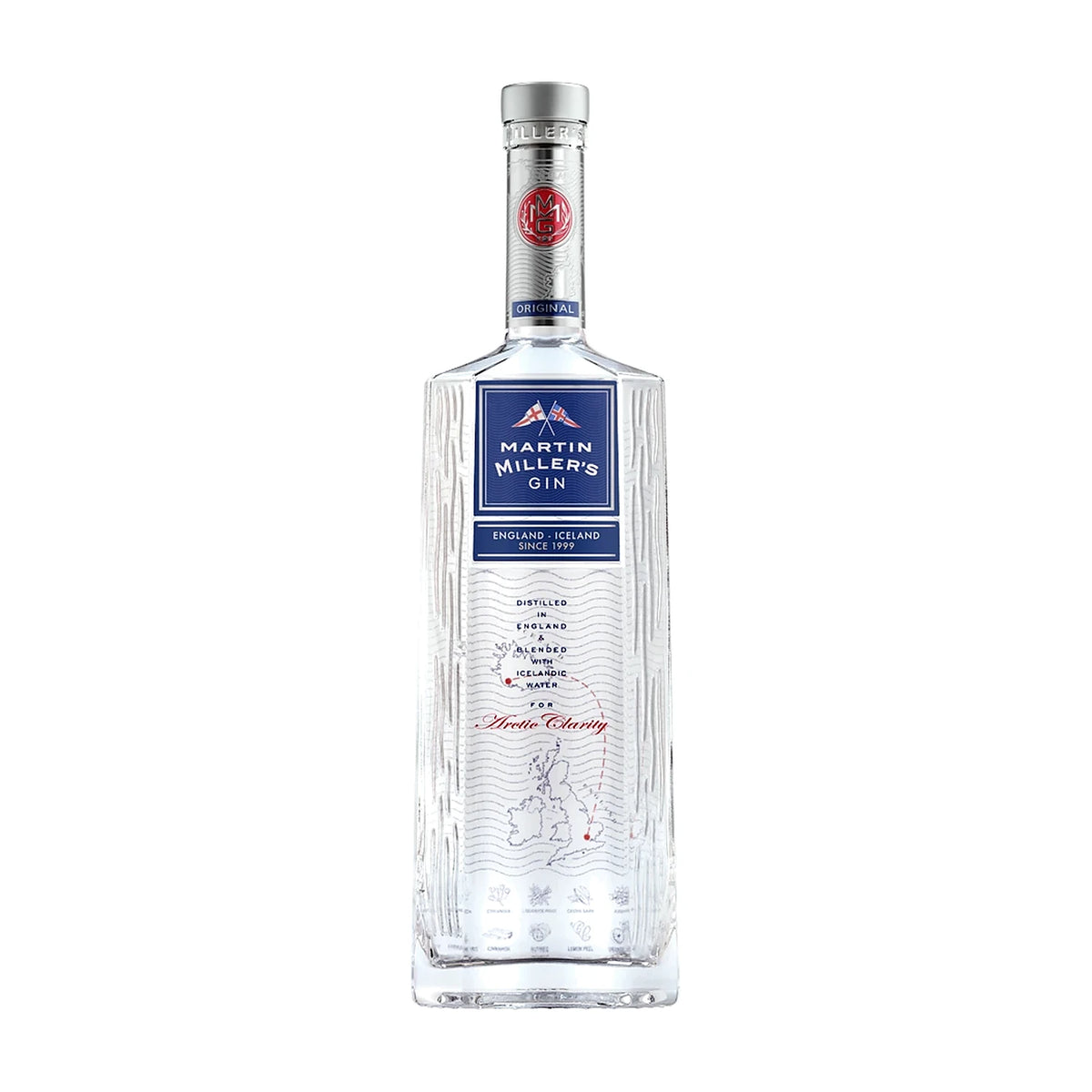 Martin Miller's Gin, 70cl bottle on a white background
