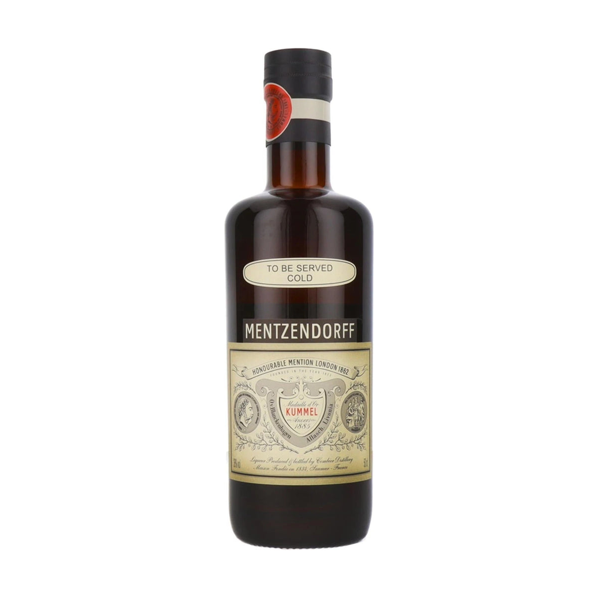 Mentzendorff Kümmel Liqueur 50cl bottle on a white background