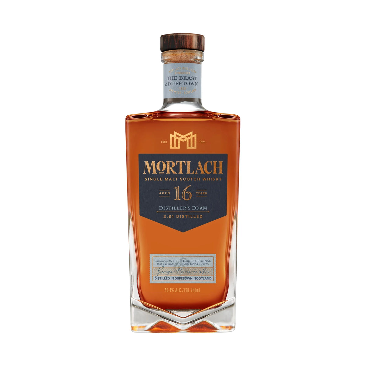 Mortlach 16 Year Old Distiller's Dram Speyside Single Malt Scotch Whisky 70cl bottle on a white background
