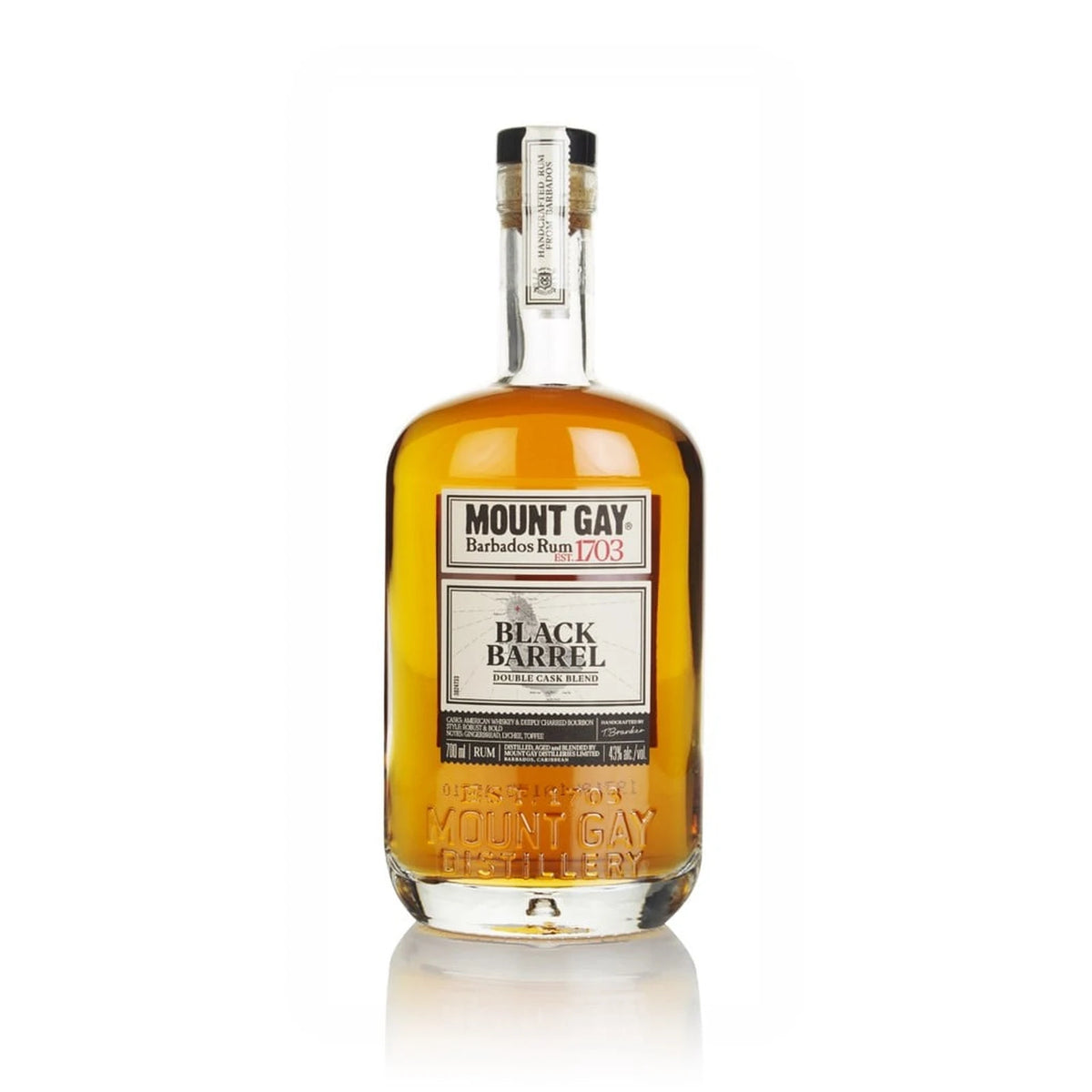 Mount Gay Black Barrel Rum 70cl bottle on a white background