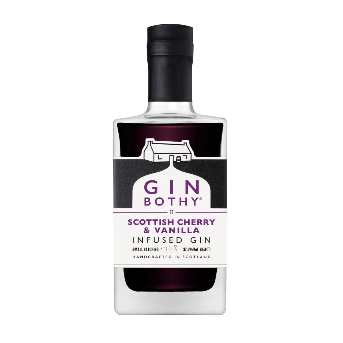 Bottle of Gin Bothy Scottish Cherry & Vanilla Gin 70cl on a white background