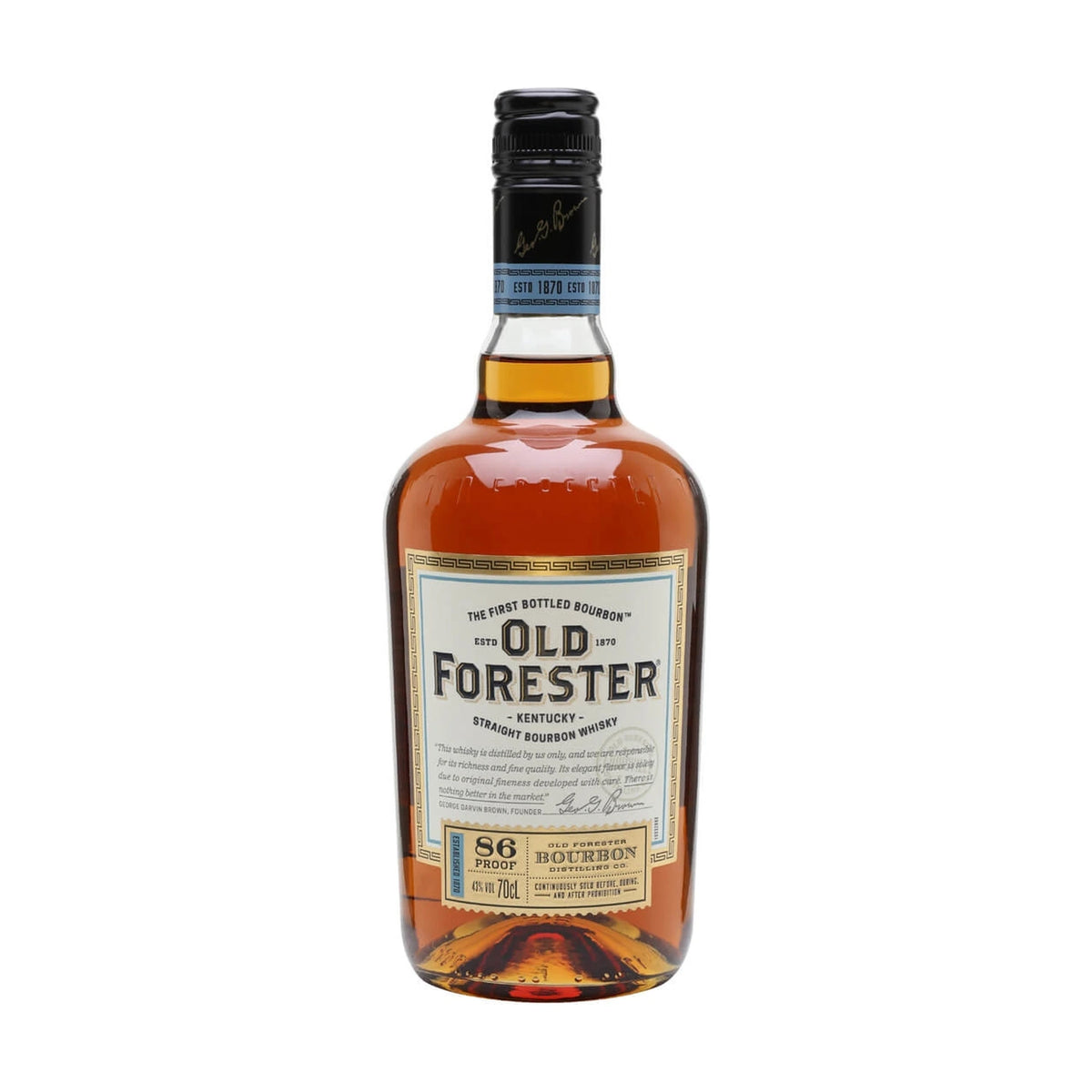 Old Forester 86 Proof Kentucky Straight Bourbon Whiskey, 70cl bottle on a white background