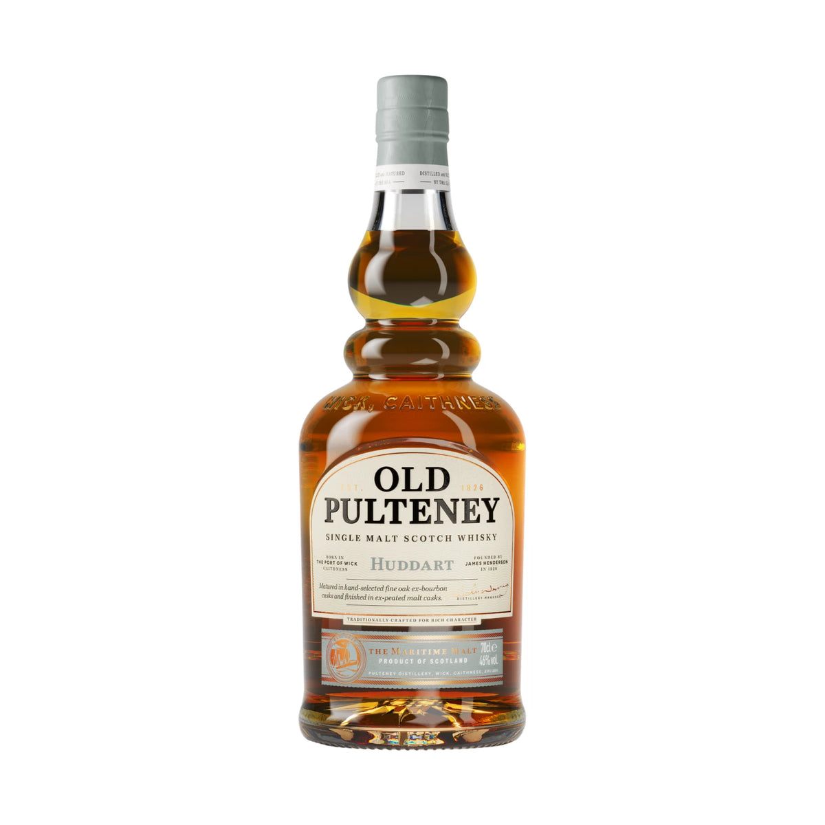 Old Pulteney Huddart Highland Single Malt Scotch Whisky 70cl bottle on a white background