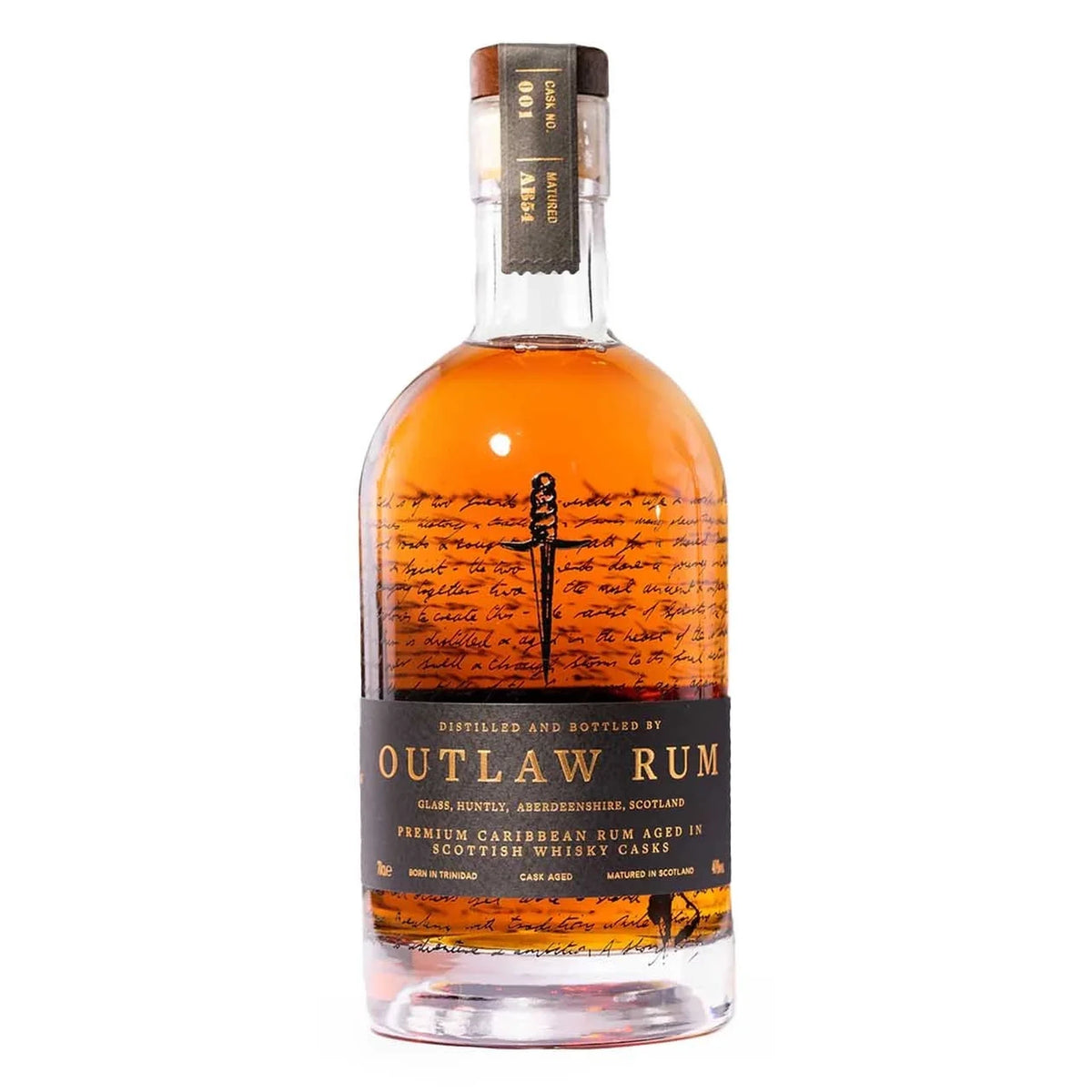Bottle of Outlaw Rum Cask Aged, 70cl, 40% ABV, on a white background