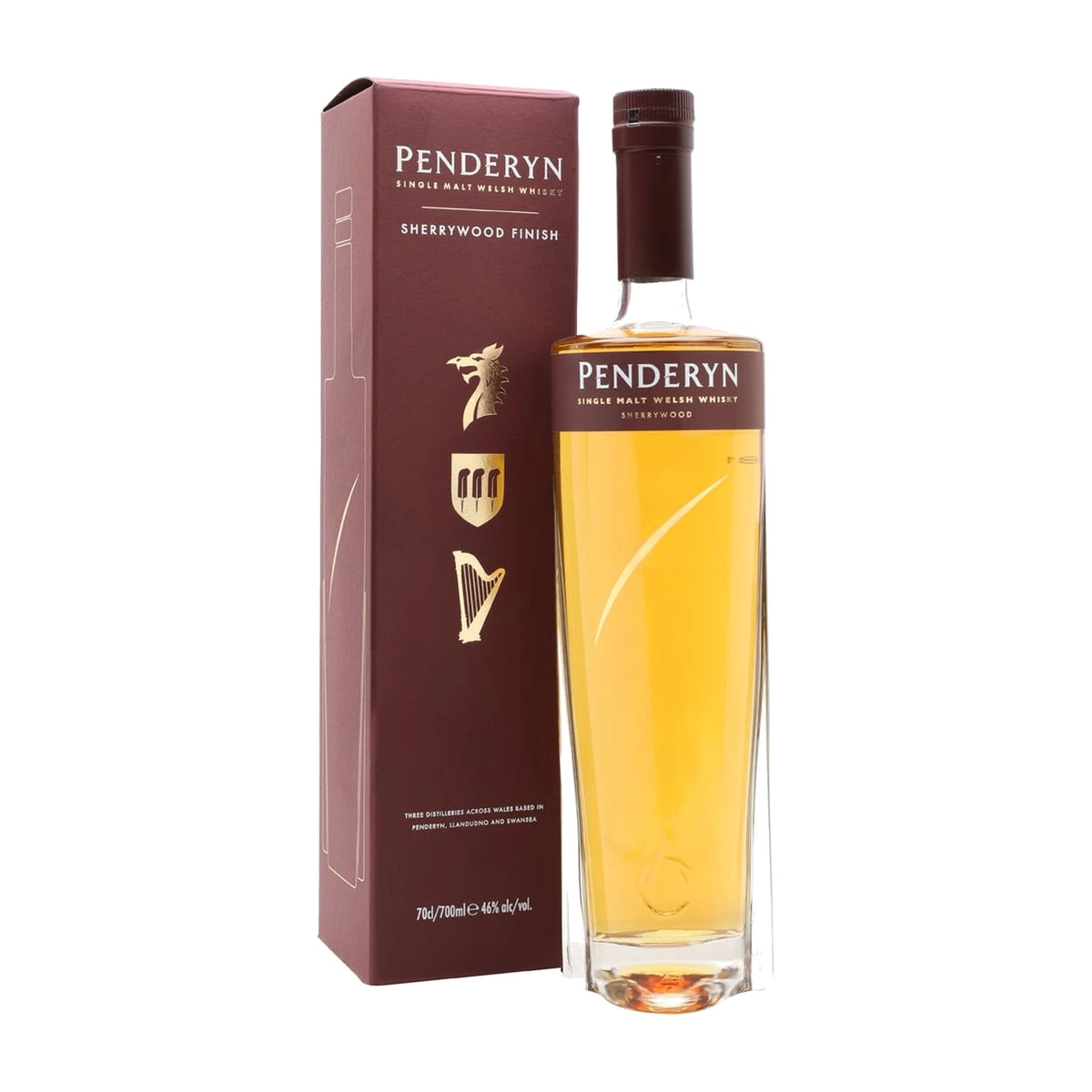 Penderyn Sherrywood Single Malt Welsh Whisky 70cl bottle on a white background