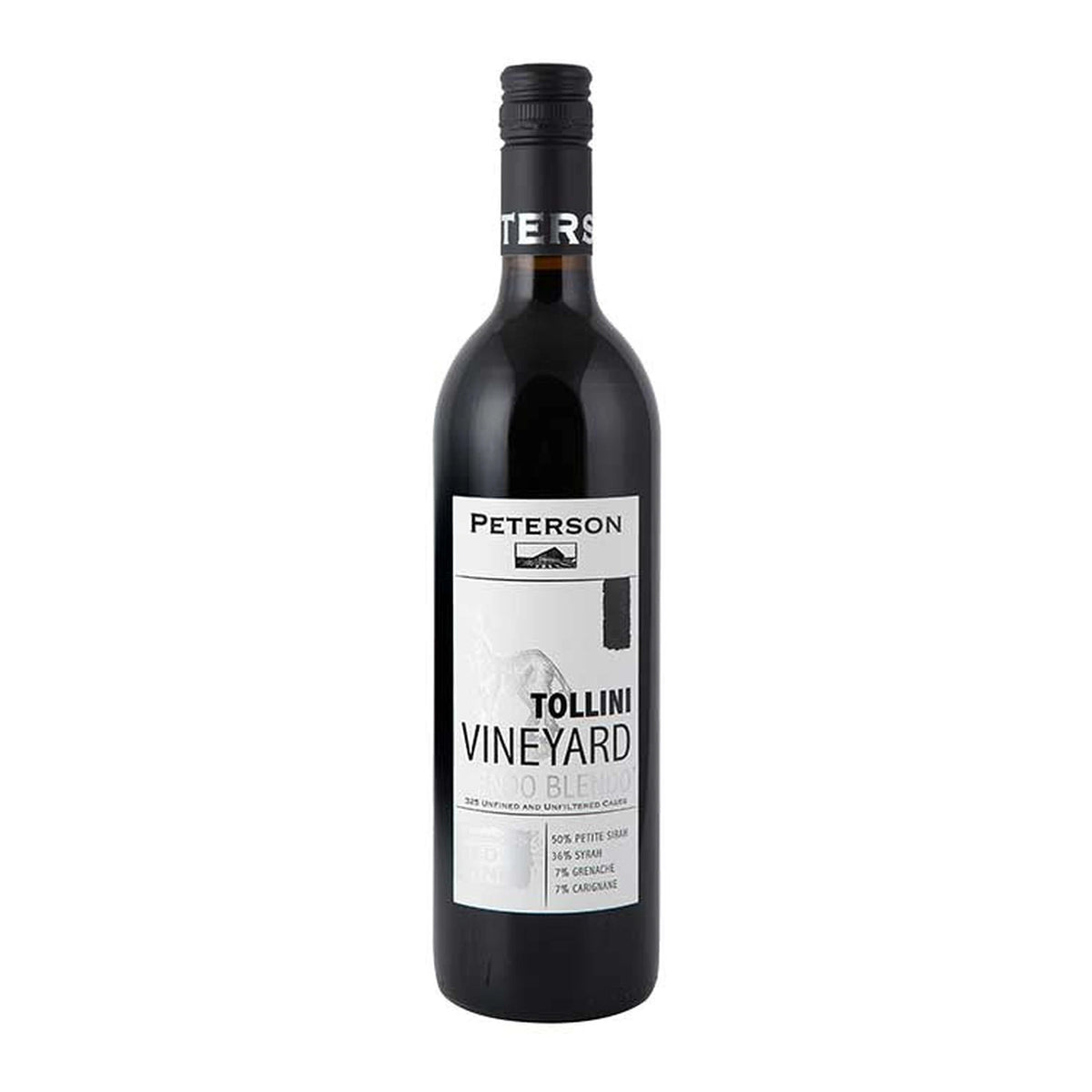 Peterson Winery Mendo Blendo Tollini Vineyard red wine bottle, 75cl, on a white background