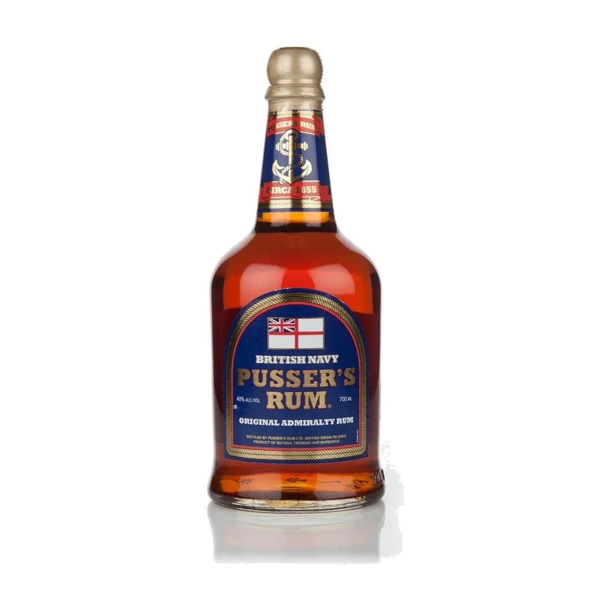 Pusser's British Navy Rum, 70cl bottle on a white background