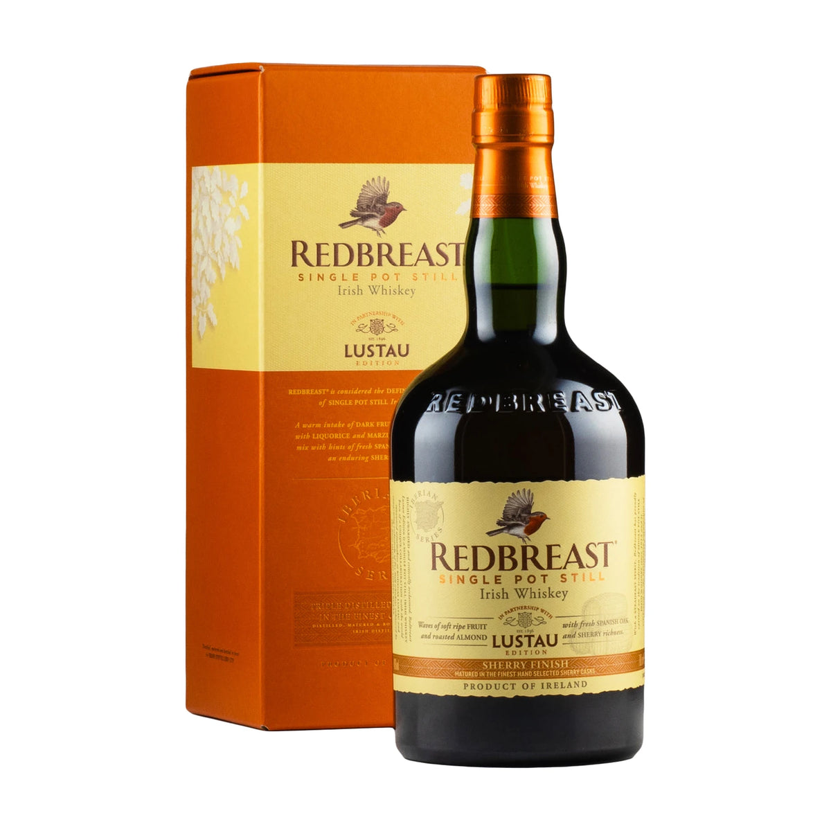 Redbreast Lustau Edition Irish Whiskey, 70cl bottle with gift box on a white background