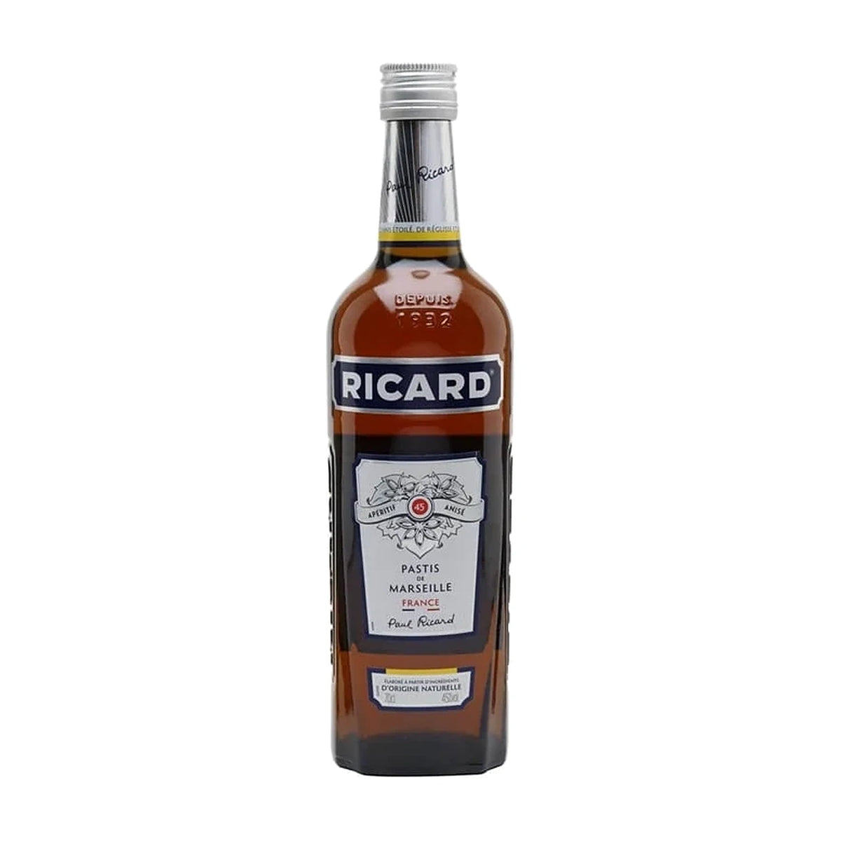 Ricard Pastis de Marseille, 70cl bottle on a white background