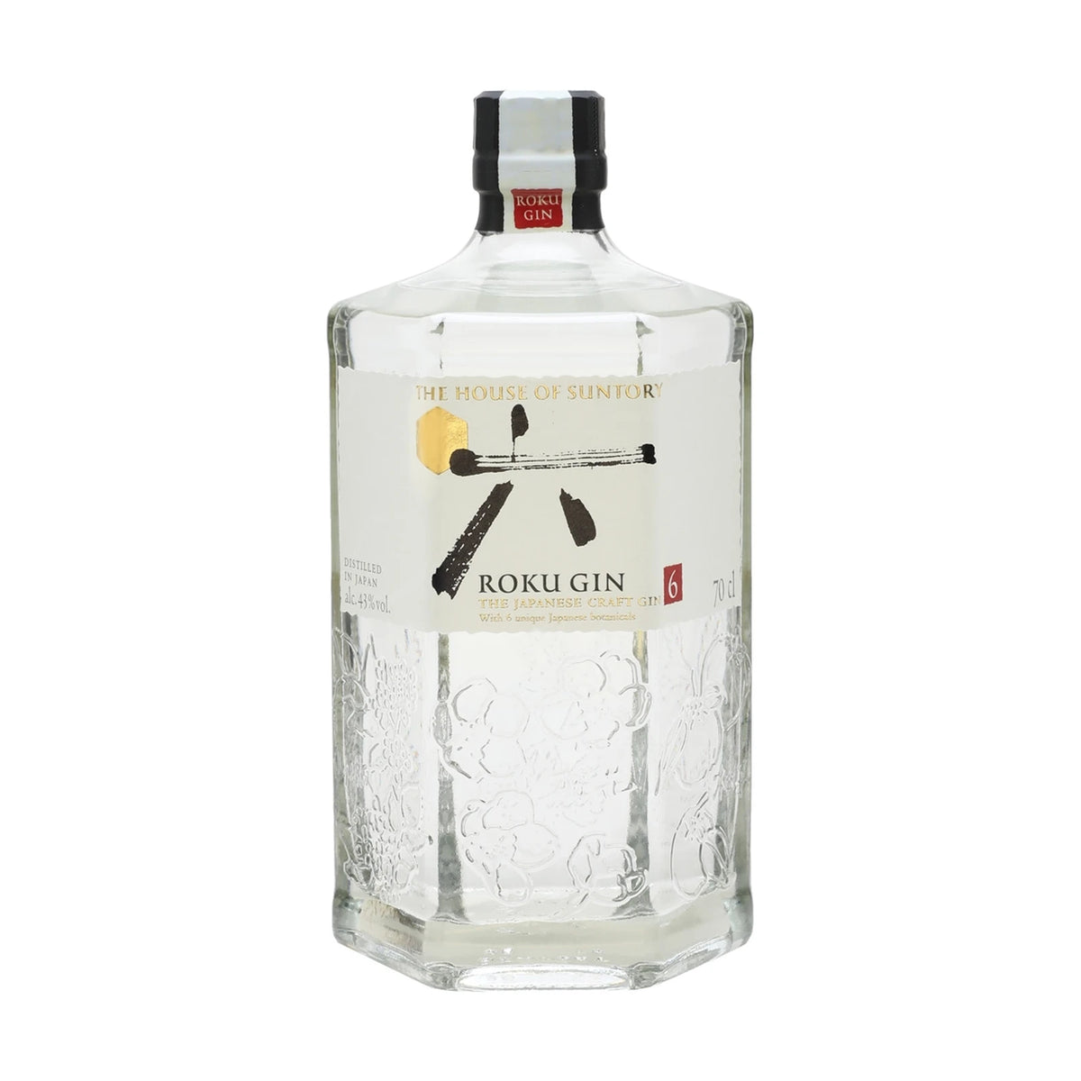 Bottle of Roku Japanese Craft Gin, 70cl, on a plain background