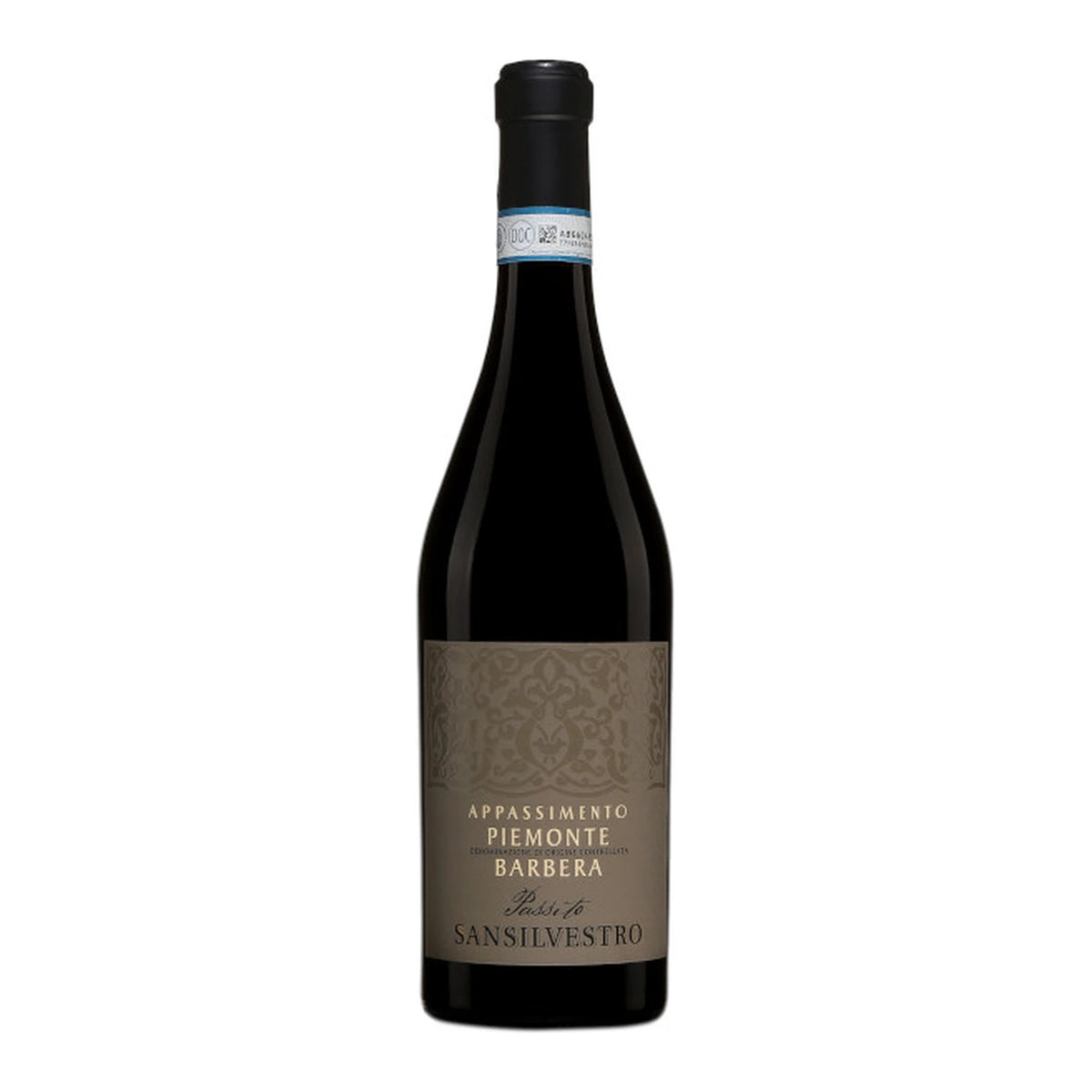San Silvestro Barbera Appassimento Piemonte red wine bottle, 75cl, on a white background