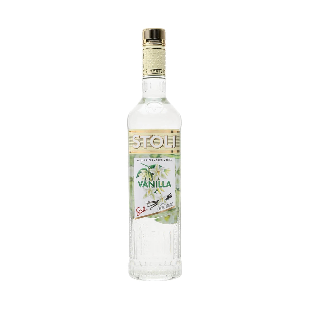 Stoli Vanilla Vodka 70cl bottle on a white background