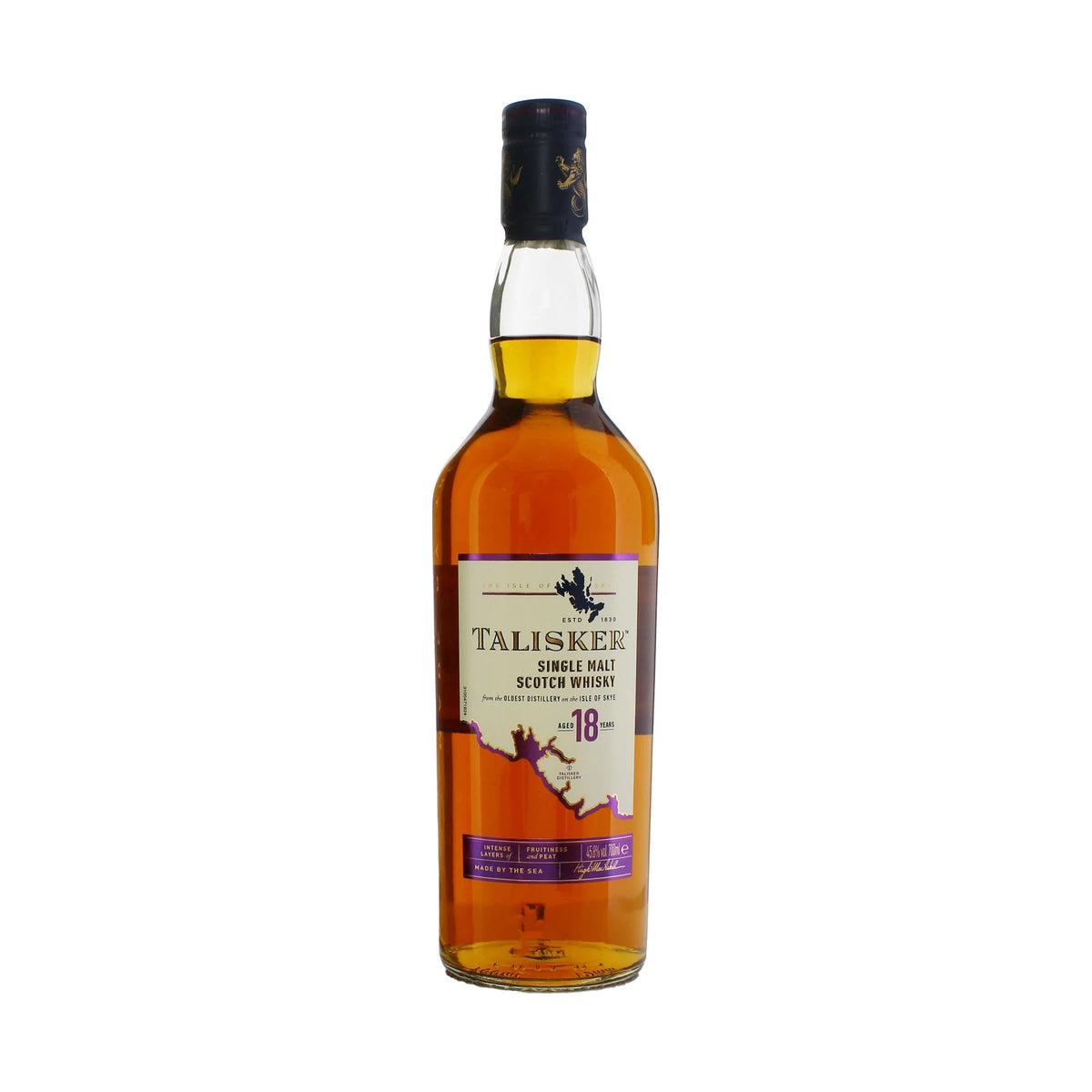 Talisker 18 Year Old Island Single Malt Scotch Whisky 70cl bottle on a white background