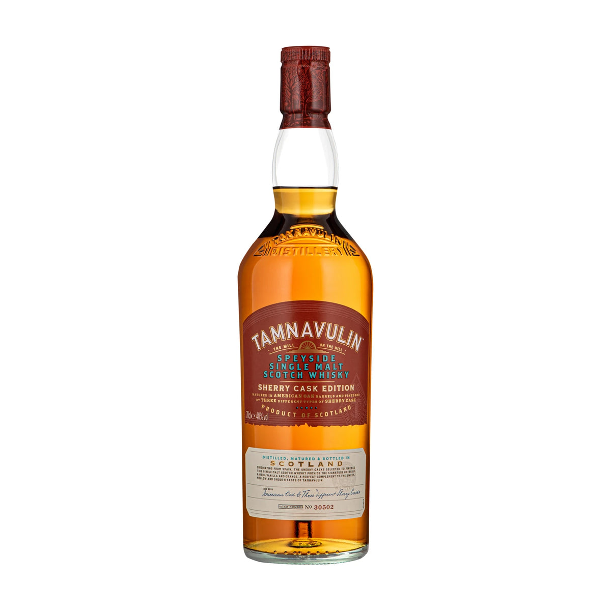 Tamnavulin Sherry Cask Edition Speyside Single Malt Scotch Whisky, 70cl bottle on a white background