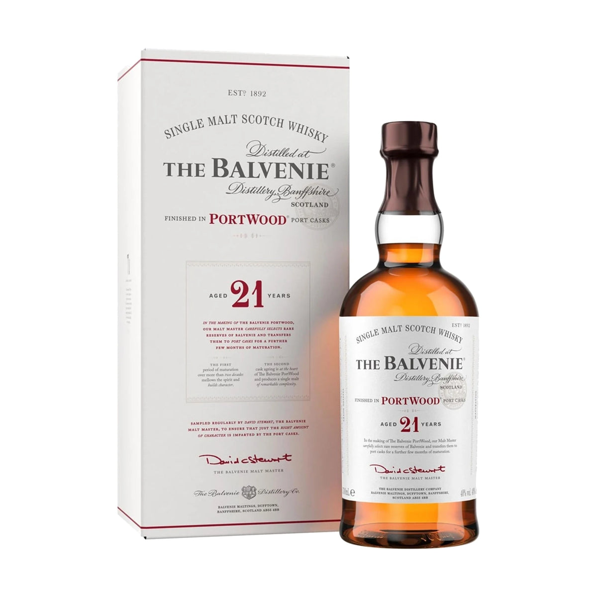 The Balvenie 21 Year Old Port Wood Speyside Single Malt Scotch Whisky 70cl bottle on a white background