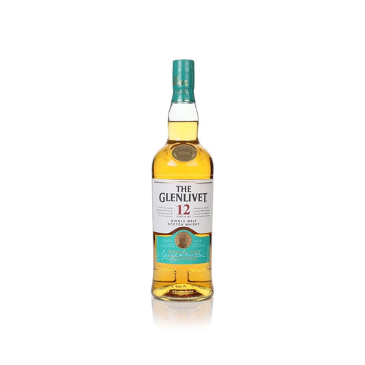 The Glenlivet 12 Year Old Speyside Single Malt Scotch Whisky 70cl bottle on a white background