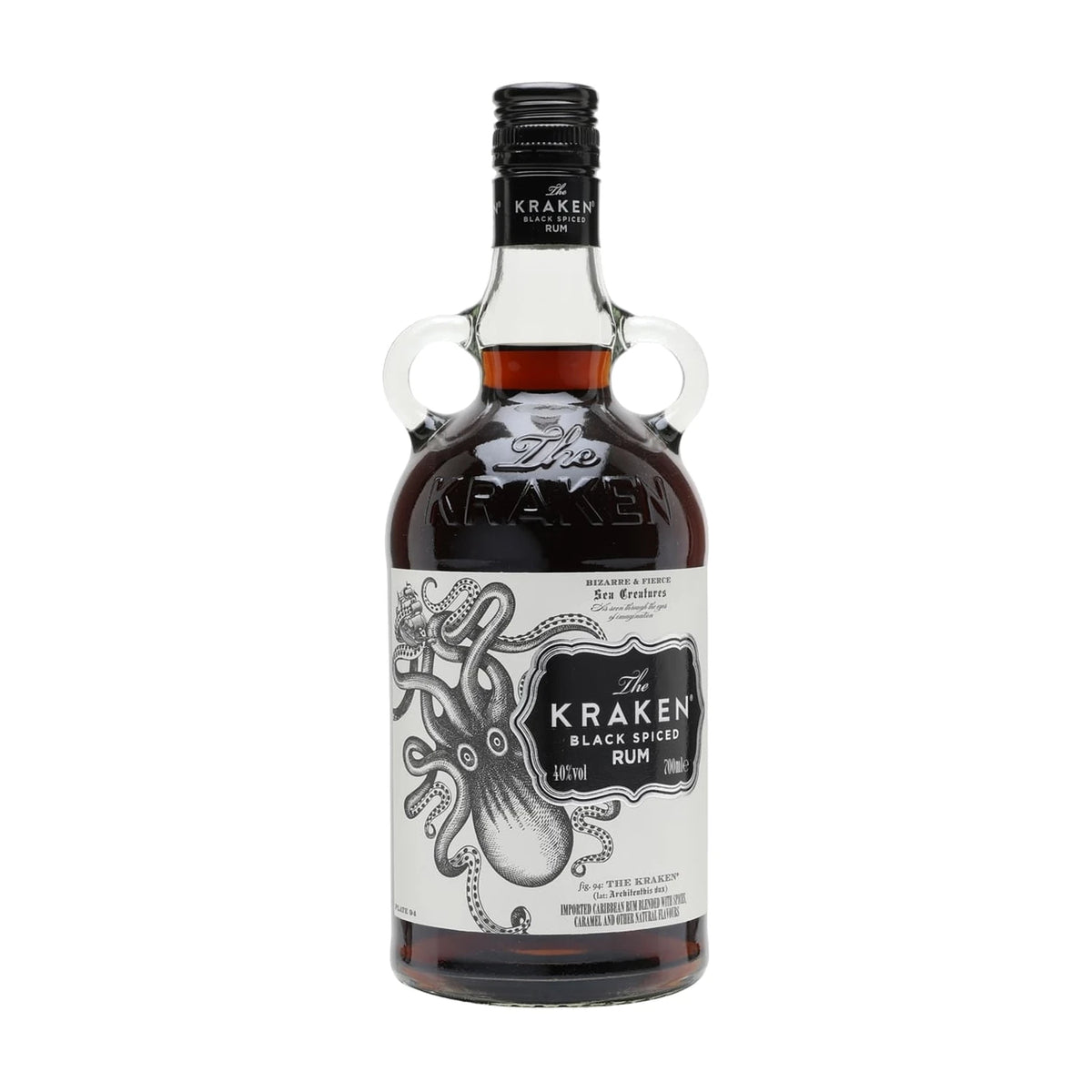 The Kraken Black Spiced Rum, 70cl bottle on a white background