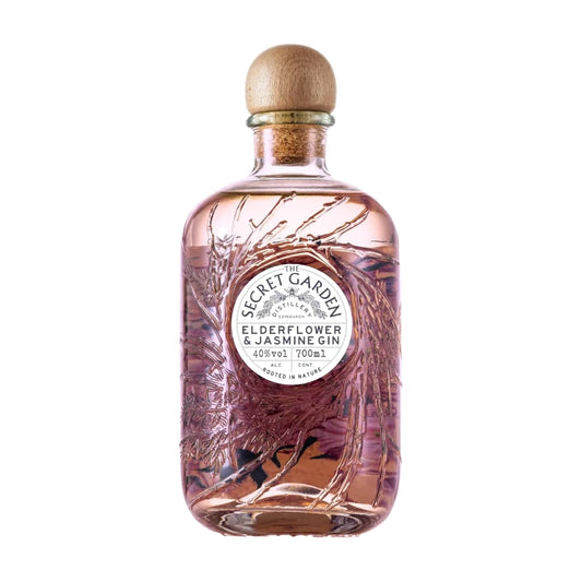 The Secret Garden Distillery Elderflower & Jasmine Gin, 70cl bottle on a white background