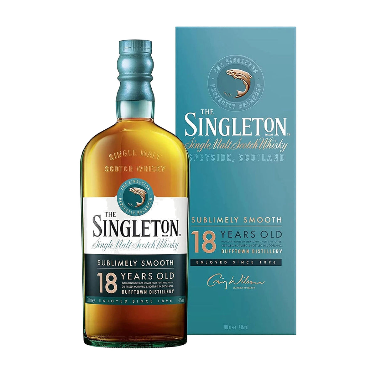 The Singleton of Dufftown 18 Year Old Speyside Single Malt Scotch Whisky 70cl bottle with box on a white background