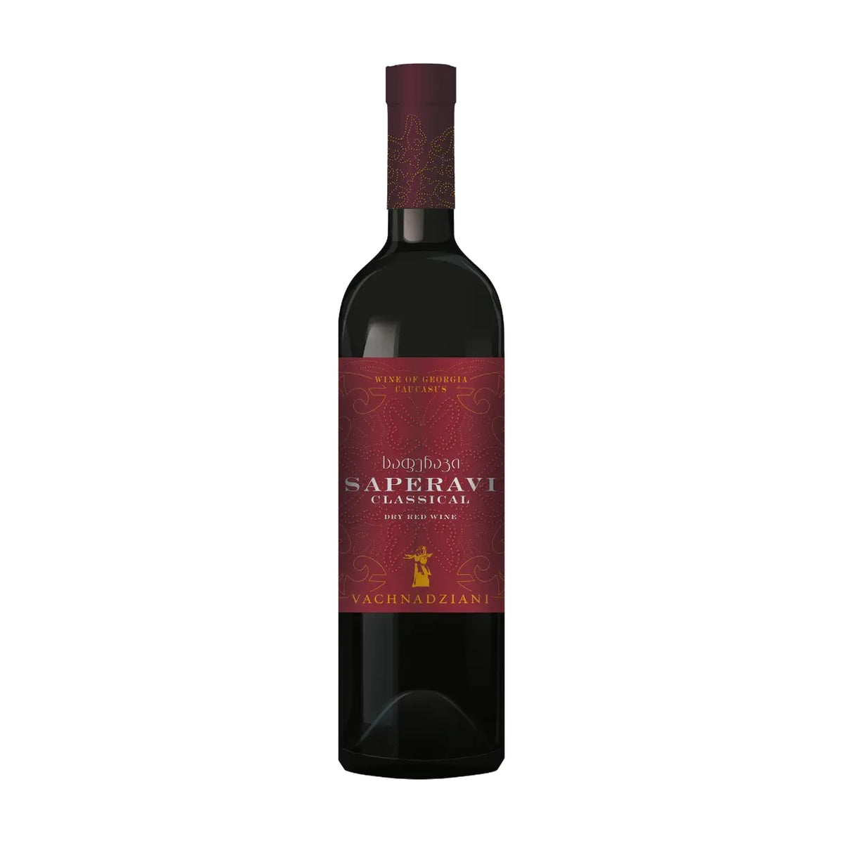 Vachnadziani Saperavi Classical, Kakheti, Georgia, 75cl bottle on a white background