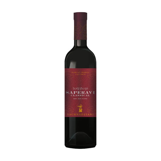 Vachnadziani Saperavi Classical, Kakheti, Georgia, 75cl bottle on a white background