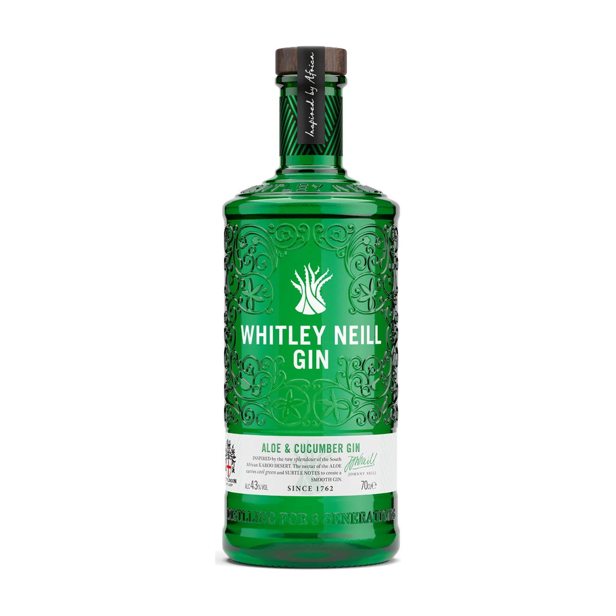 Whitley Neill Aloe & Cucumber Gin, 70cl bottle on a white background