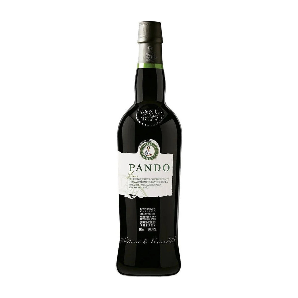 Williams & Humbert Pando Fino Sherry 75cl bottle on a white background