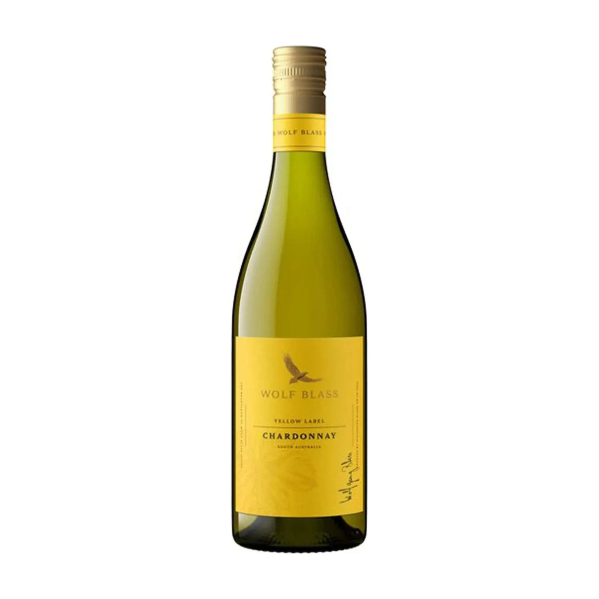 Wolf Blass Yellow Label Chardonnay South Australia 75cl bottle on a white background