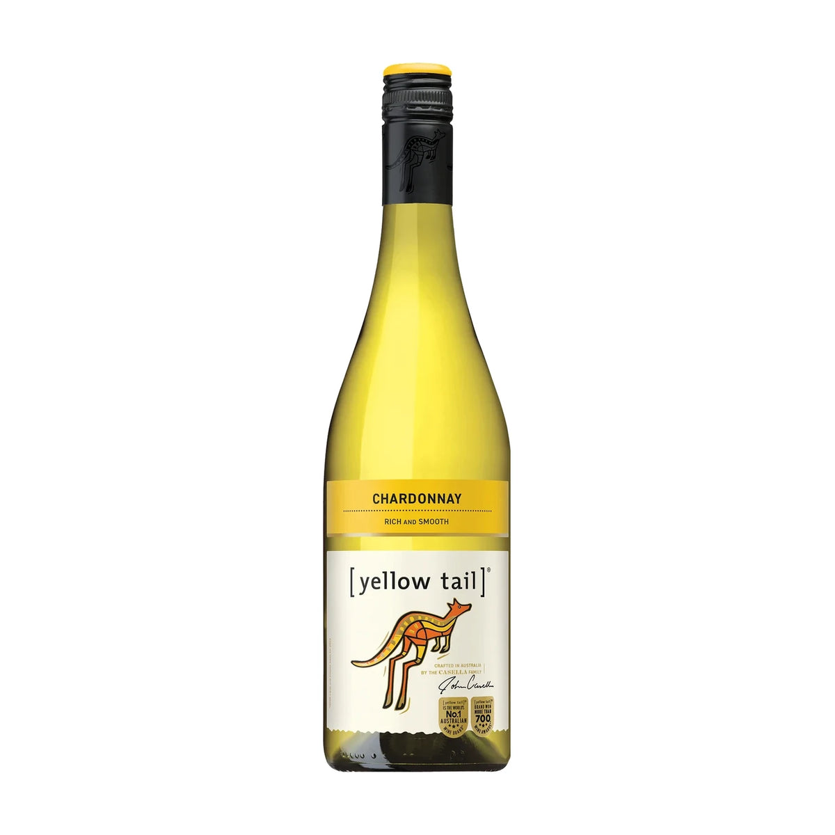 Yellow Tail Chardonnay, 75cl bottle on a white background